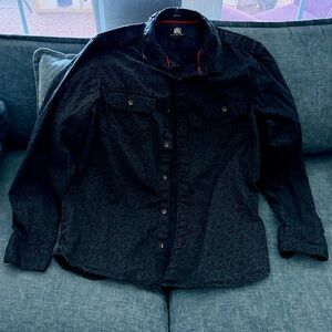 Black Long Sleeve Button-Up Shirt with cool pattern men’s Large